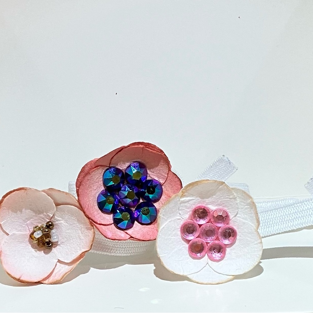 Pink and White Flower Hair ties